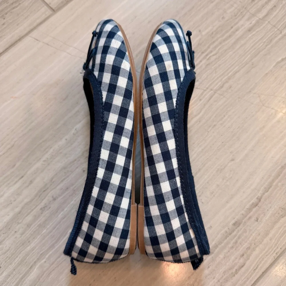 J.Crew Crewcuts Gingham Ballet Flats Bow Plaid Classic Navy White BN824 11 EUC